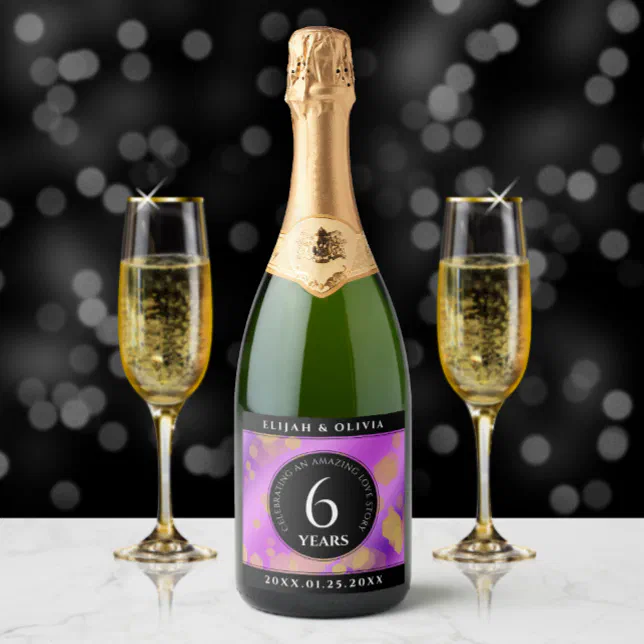 Elegant 6th Amethyst Wedding Anniversary Sparkling Wine Label