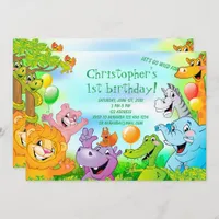 Safari jungle 1st birthday party invitation card