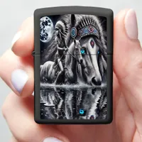 Native Indian Warrior Under the Serene Moonlight Zippo Lighter