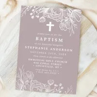 Dusty Lavender and White Floral Baptism Invitation