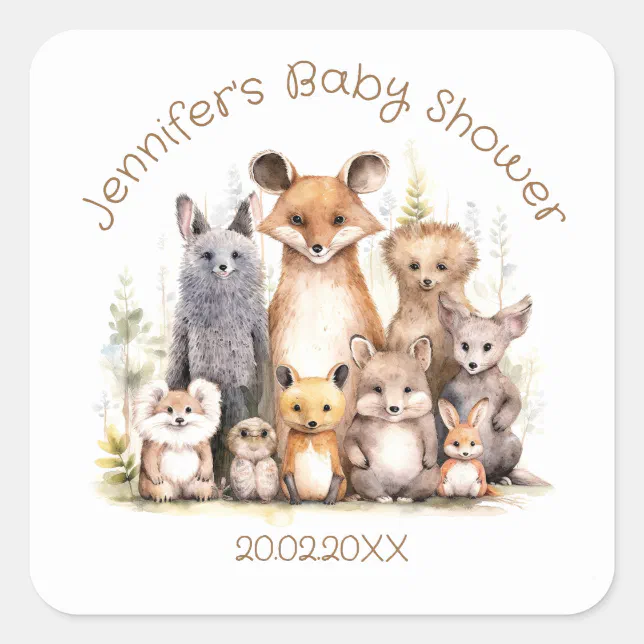 Forest Friends | Cute Animals | Baby Shower Square Sticker