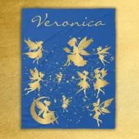 Gold Fairies with Pixie Dust on Blue Monogram | Fleece Blanket