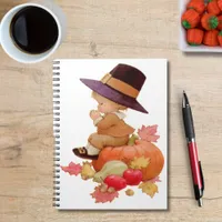 Vintage Pilgrim Boy Praying on Pumpkin Notebook