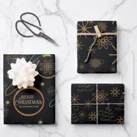 Elegant Black & Gold Personalized Christmas Wrapping Paper Sheets