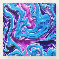 Pink, Purple and Blue Marbling Effect Fluid Art Glass Coaster