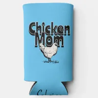 Black and White Vintage Chicken Mom Personalized Seltzer Can Cooler