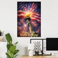 4th of July Liberty Torch Fireworks USA 250th Poster