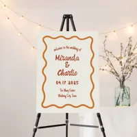 Whimsical Wavy Frame Retro Wedding Welcome Sign