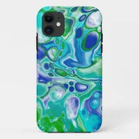 Blue and Green Marble Fluid Art Abstract    iPhone 11 Case