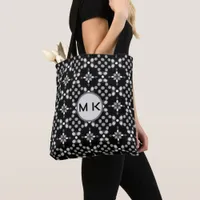 Monogram Bokeh Dot Pattern Black Tote Bag