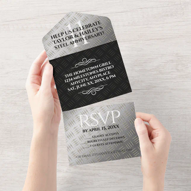 Elegant 11th Steel Wedding Anniversary Celebration All In One Invitation