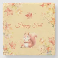 Happy Fall Squirrel in Leaves Stone Coaster