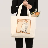 Orange Ginger and White Cat Personalized  Large Tote Bag