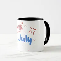 Minimalist "4th of July" with Firecracker Bursts Mug