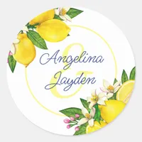 Lemon Yellow Summer Elegant Script Wedding Classic Round Sticker