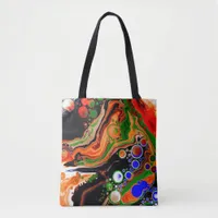 Orange, Blue, Green, Black Digital Fluid Art  Tote Bag