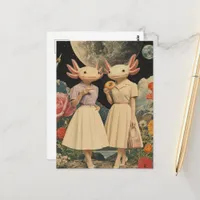 Funny Surreal pair of axolotl breakfast collage Postcard