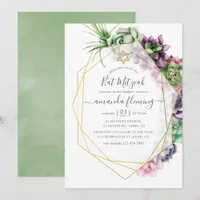 Watercolor Succulent Geometric Bat Mitzvah Invitation