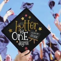 Funny Grad Hotter By One Degree Gold Glitter Graduation Cap Topper