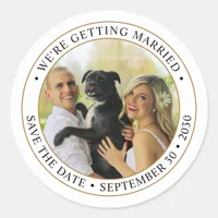 Custom Photo Wedding Save the Date Classic Round Sticker