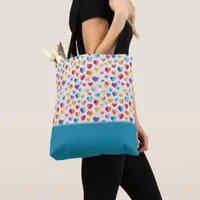 Rainbow Colors Watercolor Style Hearts Color Block Tote Bag