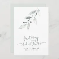 Modern Leaves Business Logo Script Merry Christmas Holiday Card