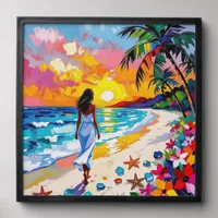 Vibrant Sunset Abstract Beach Scene Peel And Stick Photo Tile