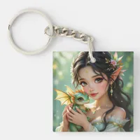 Pretty Elven Fairy & Dragon Ethereal Personalized Keychain