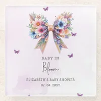 Baby in Bloom Wildflowers Bow Girl Baby Shower Glass Coaster