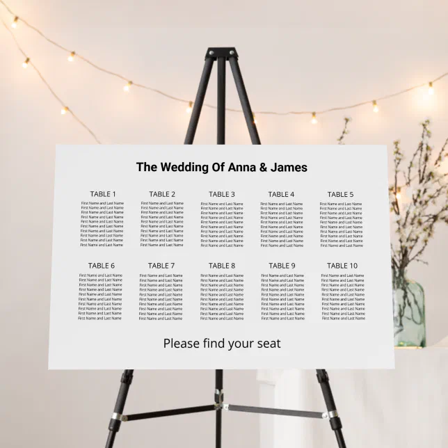 Modern Minimal 10 Table Seating Chart Foam Board