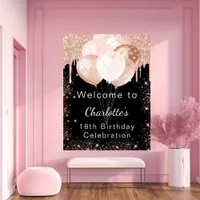 Birthday black rose gold balloons welcome poster