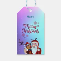 Watercolor Laughing Santa Claus Rudolf Smiling Gift Tags