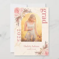Pampas grass blush rose gold marble graduation announcement