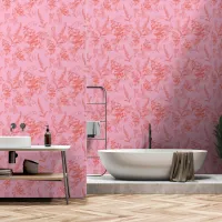 Bright Pink and Orange Botanical Wildflower Wallpaper