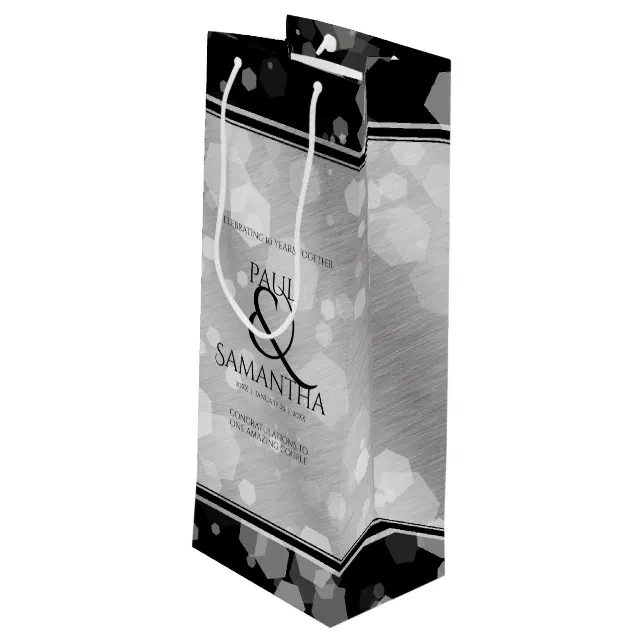 Elegant 10th Tin Wedding Anniversary Celebration Wine Gift Bag