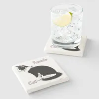 Black and White Tuxedo Cat Personalized Stone Coaster