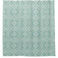 Pretty Vintage Lace Effect Aqua White Patterned Shower Curtain