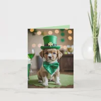 Cute puppy with St. Patrick's outfit in a Pub Holiday Card