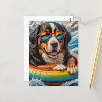 Adorable Bernese Mountain Dog enjoys Float Trip Postcard