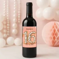 Blush Pink Gold Glitter Pearly Sweet 16 Birthday Wine Label