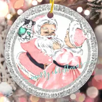 Vintage Pink Santa + Mrs Claus Victorian Christmas Ceramic Ornament