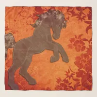 Majestic Horse in Asian Floral Tapestry Scarf