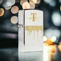 Dripping Metallic 14k Gold Glitter Monogram Zippo Lighter