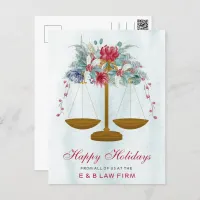 Gold Justice Scale Holly Wreath Lawyer Christmas Holiday Postcard