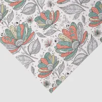 Floral Abstract Doodle Art Style Peach Green Beige Tissue Paper