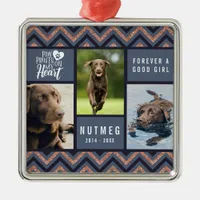 Dog Photo Memorial Paw Prints Rose Gold Glitter Metal Ornament