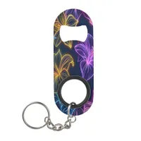 Vibrant Neon Floral Pattern on Dark Background Keychain Bottle Opener