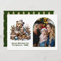 Woodland Bear Cub Family Cozy Forest Christmas Holiday Card