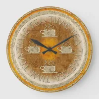 Tea Time Gold on Orange Gradient Large Clock