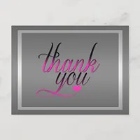 Stylish Pinstripes Silver Pink Thank You Postcard